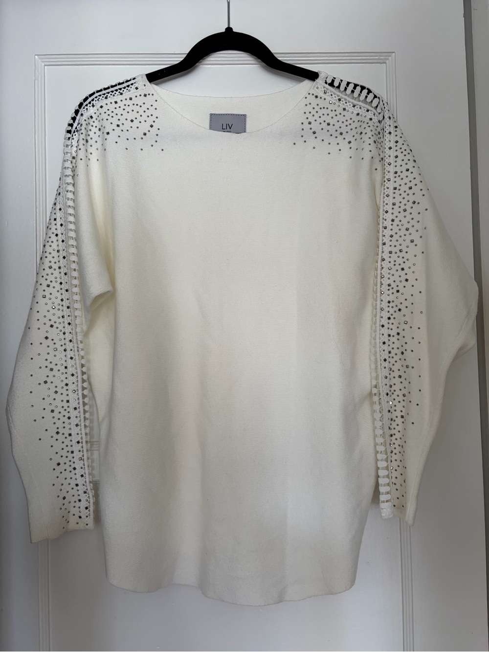 Milano LIV Off-White Embellished Crewneck Top